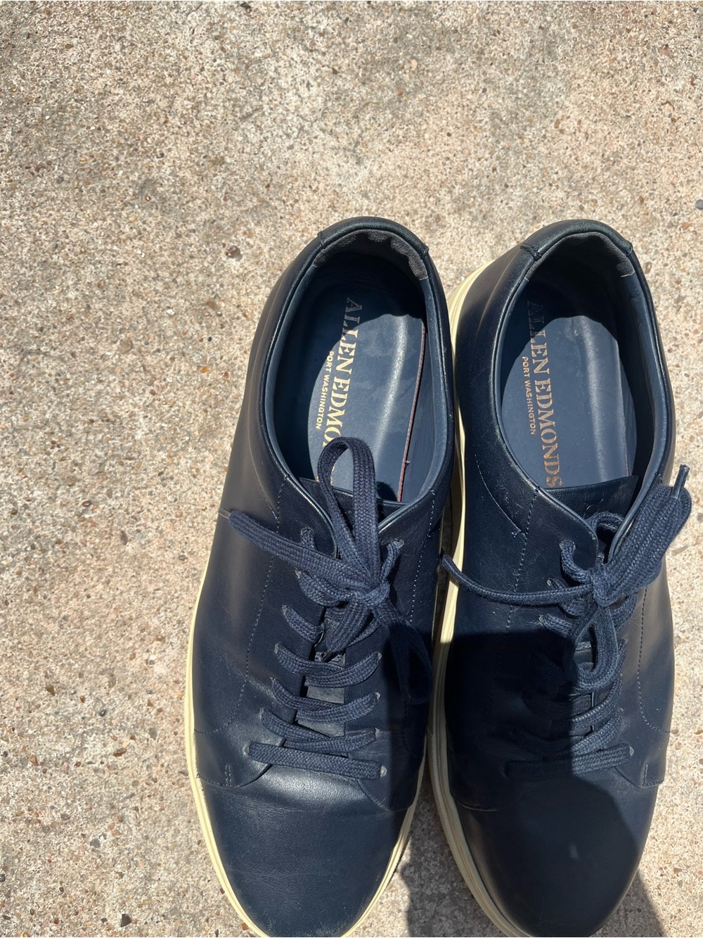 Allen Edmonds Navy Leather Sneakers with Cream Soles